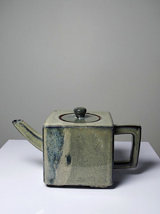 Image 1 of Chinese glazed earthenware tea set, teapot and 4 cups, 1980s