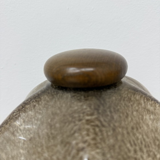 Image 1 of Vintage Brutalist Glass Table Lamp with Solid Oak Wooden Base, 1970s