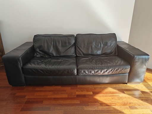 2x Natuzzi Editions Zwart Leren Bank (3-zits en 2-zits)