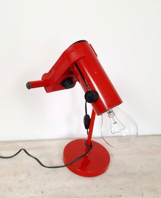 Image 1 of Vintage Red Metal Table Lamp / Adjustable Mid Century Desk Lamp / Italian Memphis Style Office Lighting / Retro Drawing Task Lig
