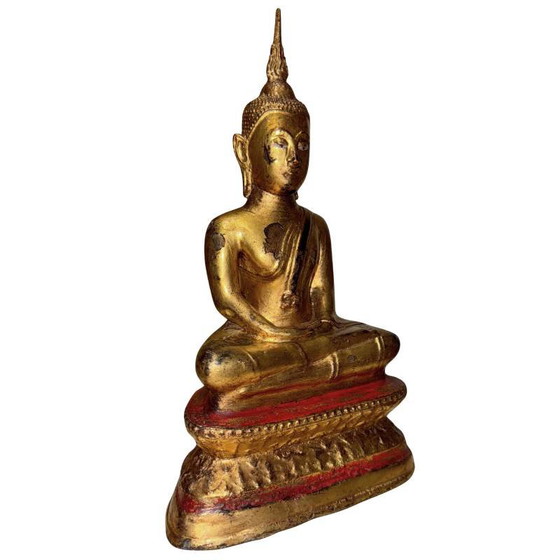 Buddha Lanna Antico – XVIII/XIX Secolo – Bronzo dorato a fuoco – 26 cm / 2 kg – Qualità museale – Sculture (photo 2 of 10)