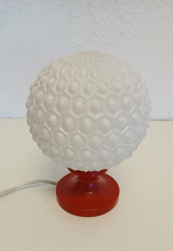 Vintage Bedlampje Rood Metaal En Glas – Tafellampen, Metal (photo 8 of 8)
