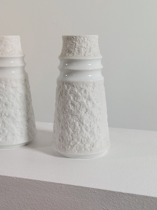 Pair of vintage stone-decorated bisque porcelain vases from KPM Porcelain Bavaria