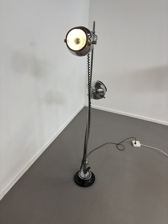 Image 1 of Vintage Chrome With Black Spaceage Eyeball Floor Lamp Sixties