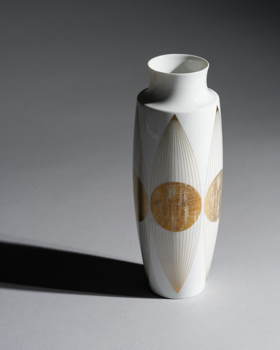 Image 1 of Fürstenberg E.A. Sunderman Vase Gold & White Porcelain West Germany Space-Age