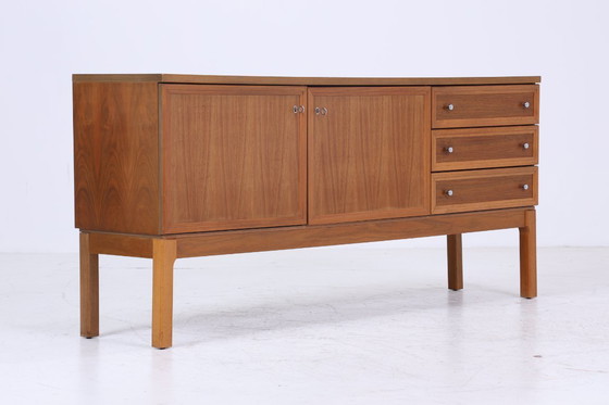 Image 1 of Vintage Noyer Palette Sideboard années 60 | Mid Century TV Board avec compartiments & tiroirs Rétro Bois de rangement #07-10