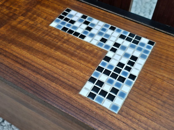 Mid-Century Design Teak Hallway Coat Rack With Mirror And Storage Bench With Ceramic Mosaic Inlay, 1960s (photo 6 of 8)