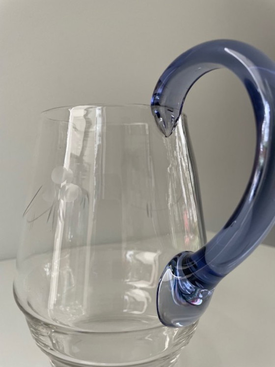 Image 1 of Vintage Boheems glas schenkkan blauw handvat