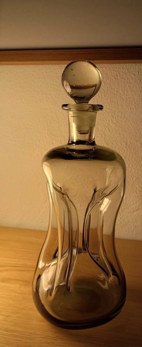 carafe en verre fumé vintage Holmegaard Kluk Kluk Danish Design des années 1960 avec bouchon original (photo 3 of 5)