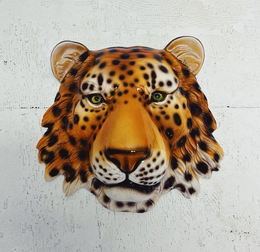 Masque mural léopard en céramique