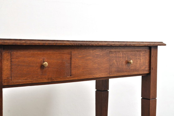 Image 1 of Table d'appoint ancienne en chêne avec tiroirs, années 1900