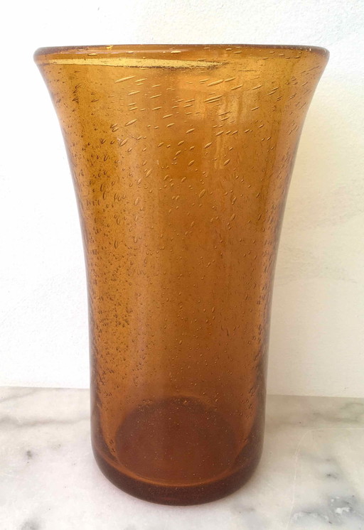 Vase 1960 verre soufflé et bullé