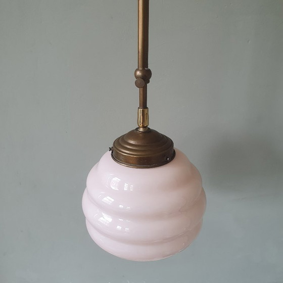 Image 1 of Vintage Art Deco Rose Pendant Lamp - Hanging Lamp - Bubble Shape