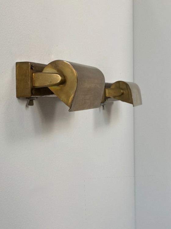 Image 1 of Paire d'Appliques Vintage Moderniste Laiton Patiné, France, 1960