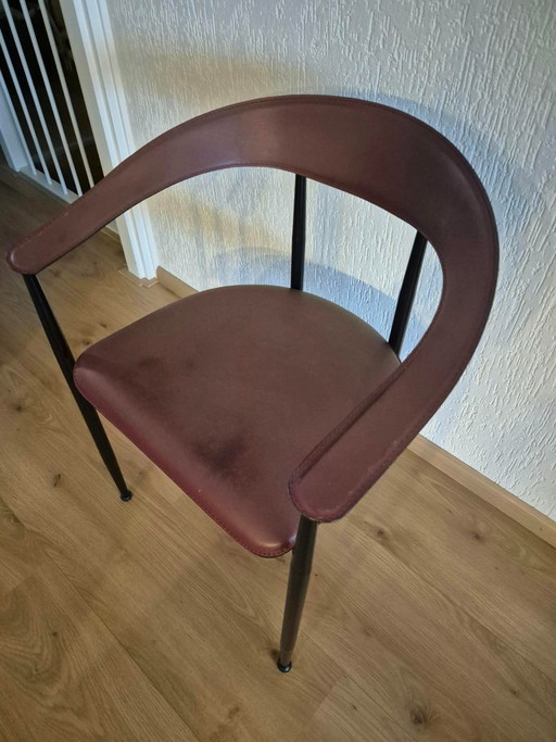 4 chaises de salle à manger Fasem P40 [Bordeaux foncé] – eetkamerstoelen, Leather, Metal (photo 2 of 5)