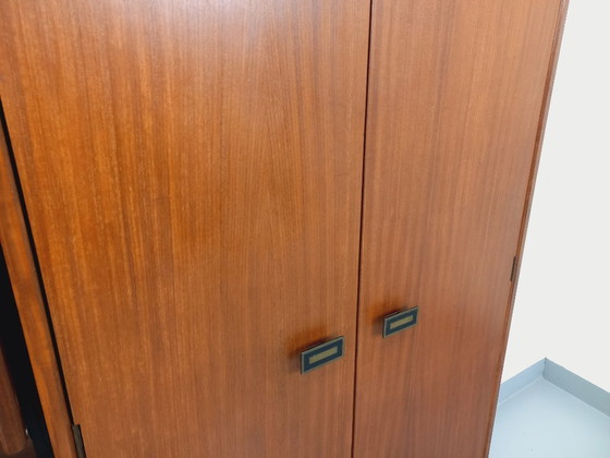 Image 1 of Vintage Italian teak and metal double modular bookshelf from the 60s