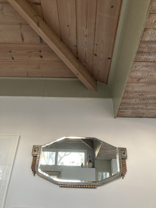 Art Deco mirror with cut glass/wood/metal