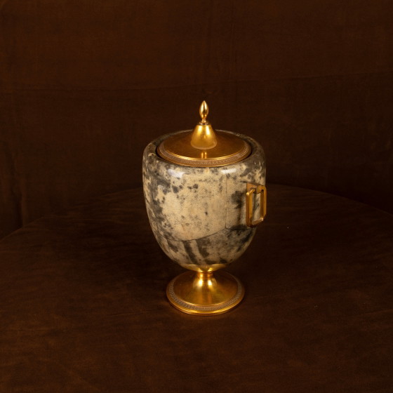 Macabo Grijs Perkament & Messing Thermos Glacette, Cusano Milanino, Italië 1950 – Serveerwagens, Wood, Glass (photo 7 of 17)