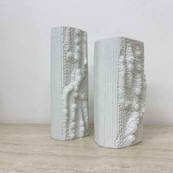 Image 1 of Martin Freyer for Rosenthal Bisque Relief Azu Vase Op Art 1970s