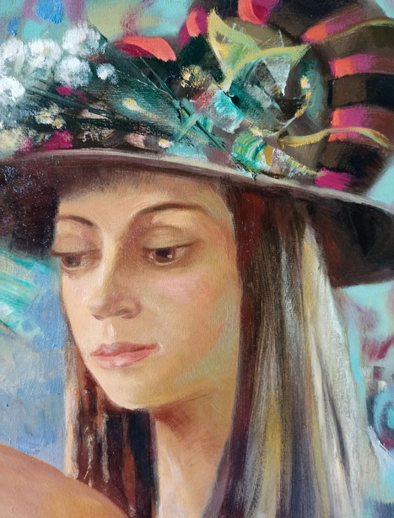 Original Oil Painting Abstract Figurative Girl Moths – Paintings & Drawings, Canvas (photo 6 of 10)