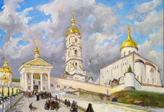 Original Oil Painting Landscape Monastery Architecture Entrance to the Lavra – Paintings & Drawings, Canvas (photo 3 of 5)