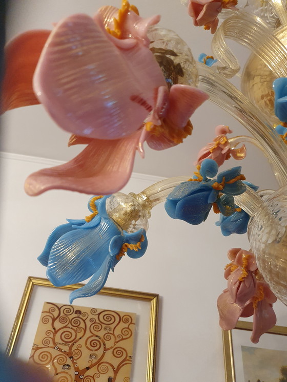 Image 1 of 6-Arm Murano Glass and Glass Paste Chandelier