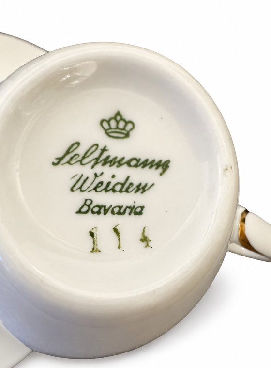 Seltmann Weiden 114 ensemble de 10 tasses à thé et soucoupes, blanc et or, Vaisselle, Porcelaine, Klassiek (photo 4 sur 5)