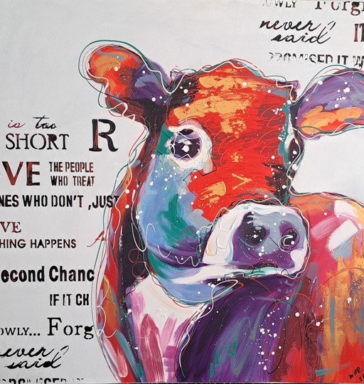Happy Cow, Oil on Canvas – schilderijen tekeningen, Cotton