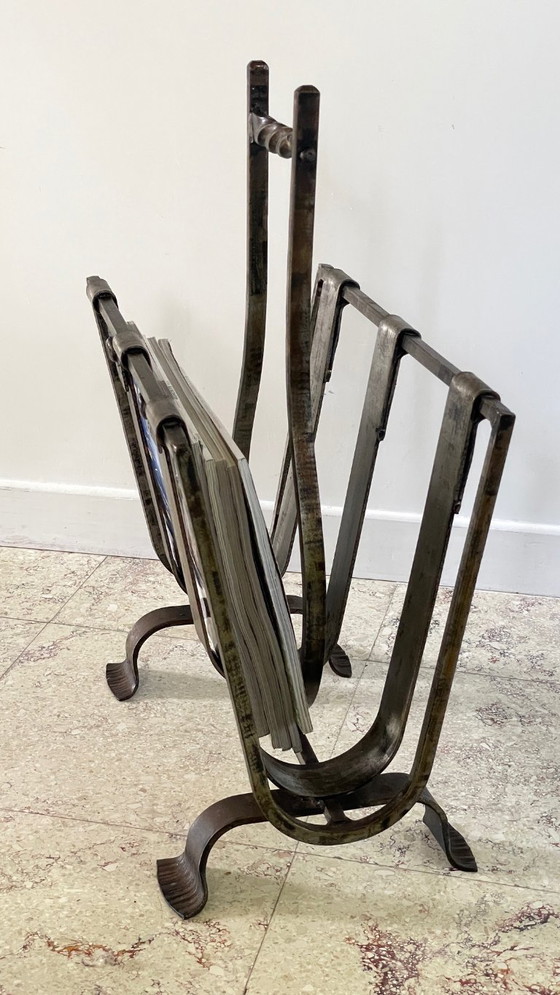 Image 1 of Vintage Brutalist Steel Magazine Rack
