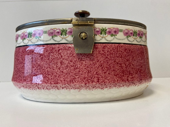 Image 1 of Vintage Art Nouveau aardewerken koekjespot, gemaakt in Duitsland, begin 1900.