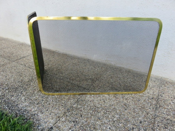 Image 1 of Zweiteiliger Kaminschirm aus vergoldetem Messing und Streckmetall, Frankreich, 1970