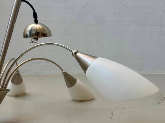 Vintage Kroonluchter met zes tulpvormige glazen kappen, jaren 60 – Glass (photo 5 of 11)
