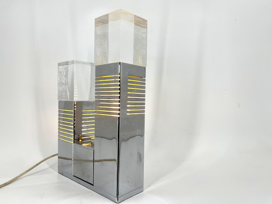 Image 1 of Vintage chrome and plexi table lamp attr. to Gaetano Missaglia, 1970s