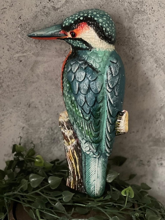 Image 1 of Kingfisher cast iron wall ornament wall sculpture heavy cast iron wall sculpture of a vibrant kingfisher