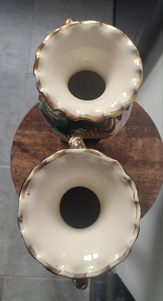 Image 1 of Paar Vallauris-Keramikvasen mit Blumenmuster aus den 1950er-60er Jahren