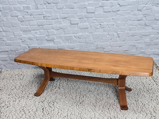 Mid-Century Danish Modern Design Teak Wooden Coffee Table with Sculptural Plywood Legs. Denmark, 1960s