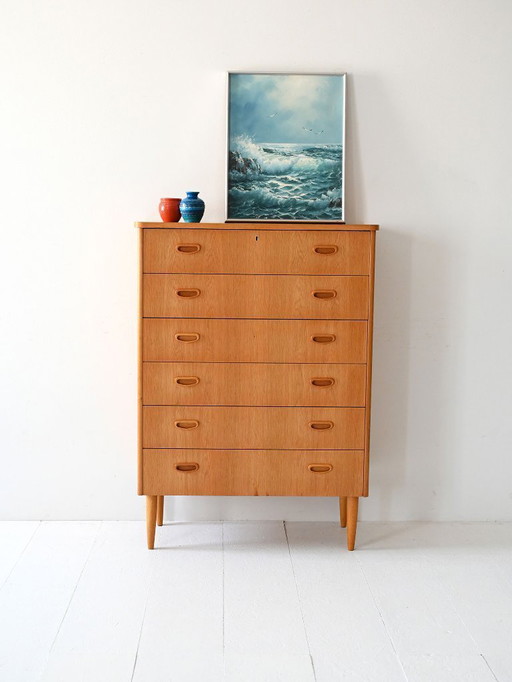 Commode scandinave à six tiroirs en chêne des années 1950