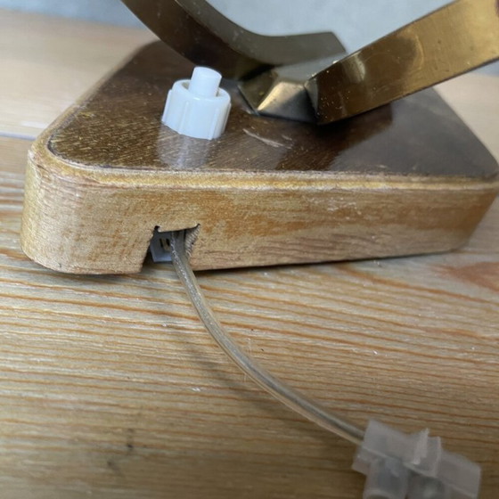 Image 1 of Vintage Mid Century Modern double opaline glass and wood wall sconce