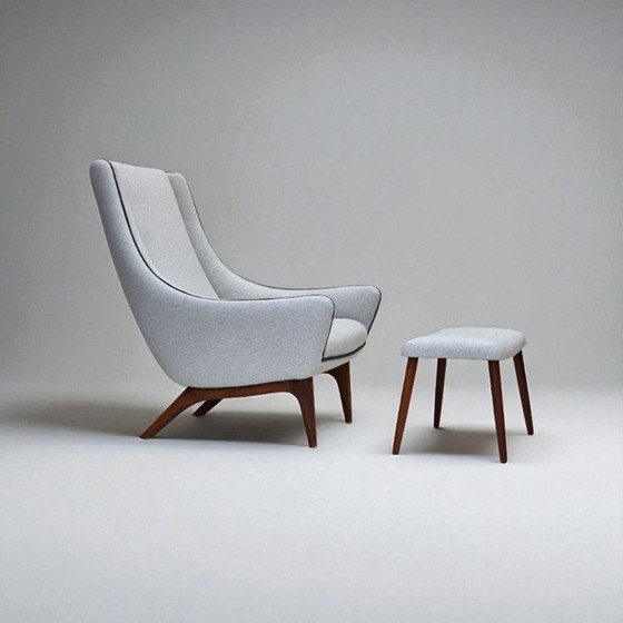 Image 1 of 1960er Jahre, dänisches Design von Illum Wikkelsø, Modell ML 140, Hocker, neu gepolstert.