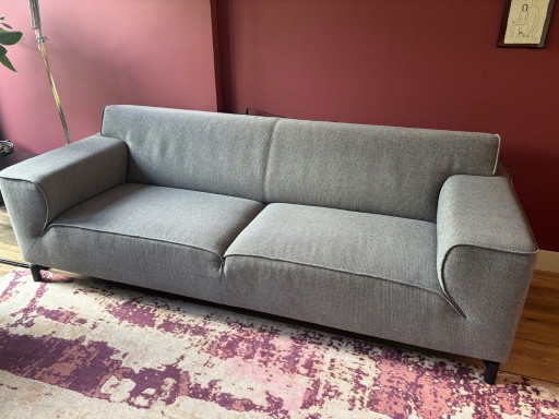 Sofá moderno de 3 plazas gris con patas metálicas. – Woonexpress, 3 5 zitsbanken, Textile, Metal