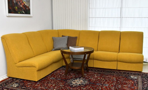 Yellow bouclé corner modular sofa, 1970s, set of 6