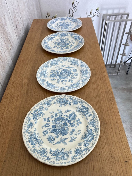 4 platos antiguos azules