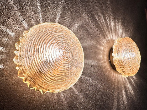 Image 1 of Vintage pair of amber glass wall lamps