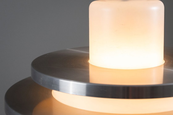 Image 1 of Doria-Pendelleuchte aus Opalglas mit dekorativen Aluminiumscheiben