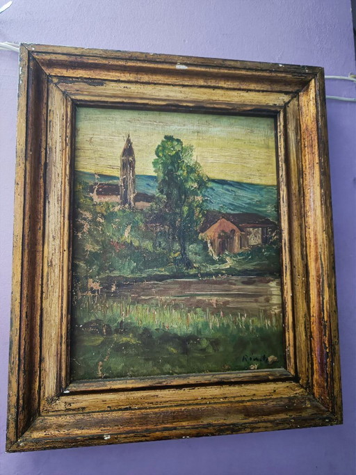 Antique Oil Painting Landscape Scene mid-19th Century