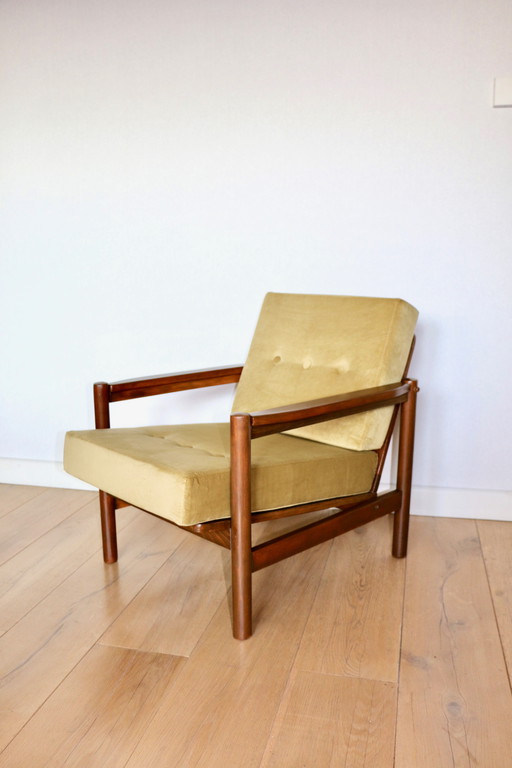 Vintage Sessel In Olive Zitrone Samt, 1970S