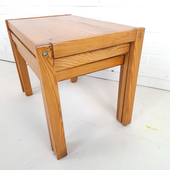 Image 1 of Vintage mimiset bijzettafels grenenhout jaren 70