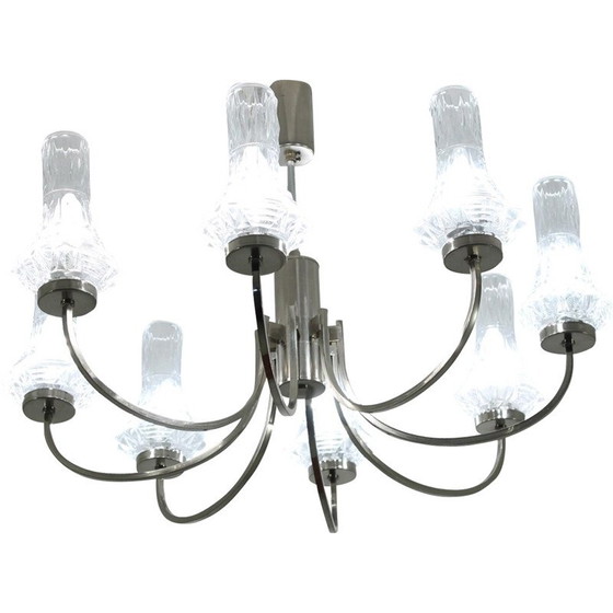 Image 1 of Eight-armed crystal glass chandelier - 1960s