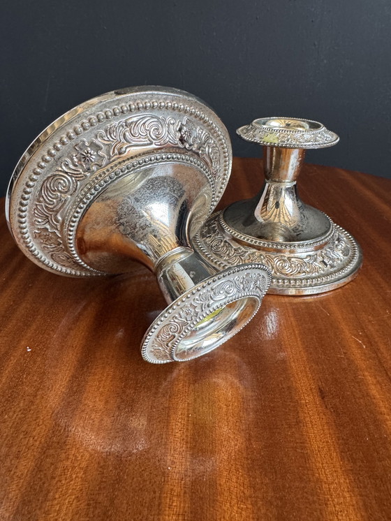Image 1 of Silver-plated metal candlesticks from the 1980s