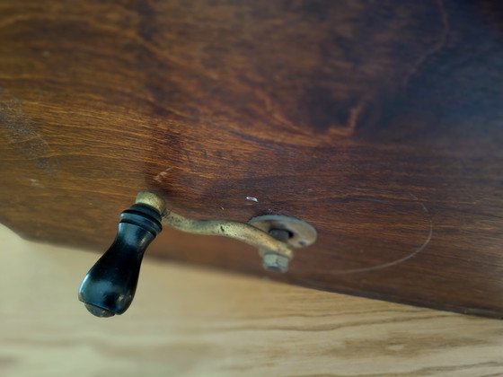Image 1 of Antique hand-operated ship's fog horn in wooden resonance box – working – ca. 1900